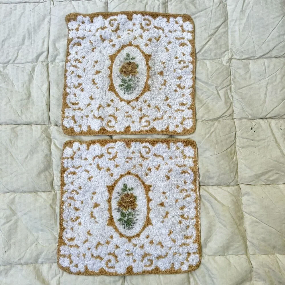 Vtg Set 6 Cannon Royal Family Bath Hand Wash Towels Floral Rose Sculptured USA